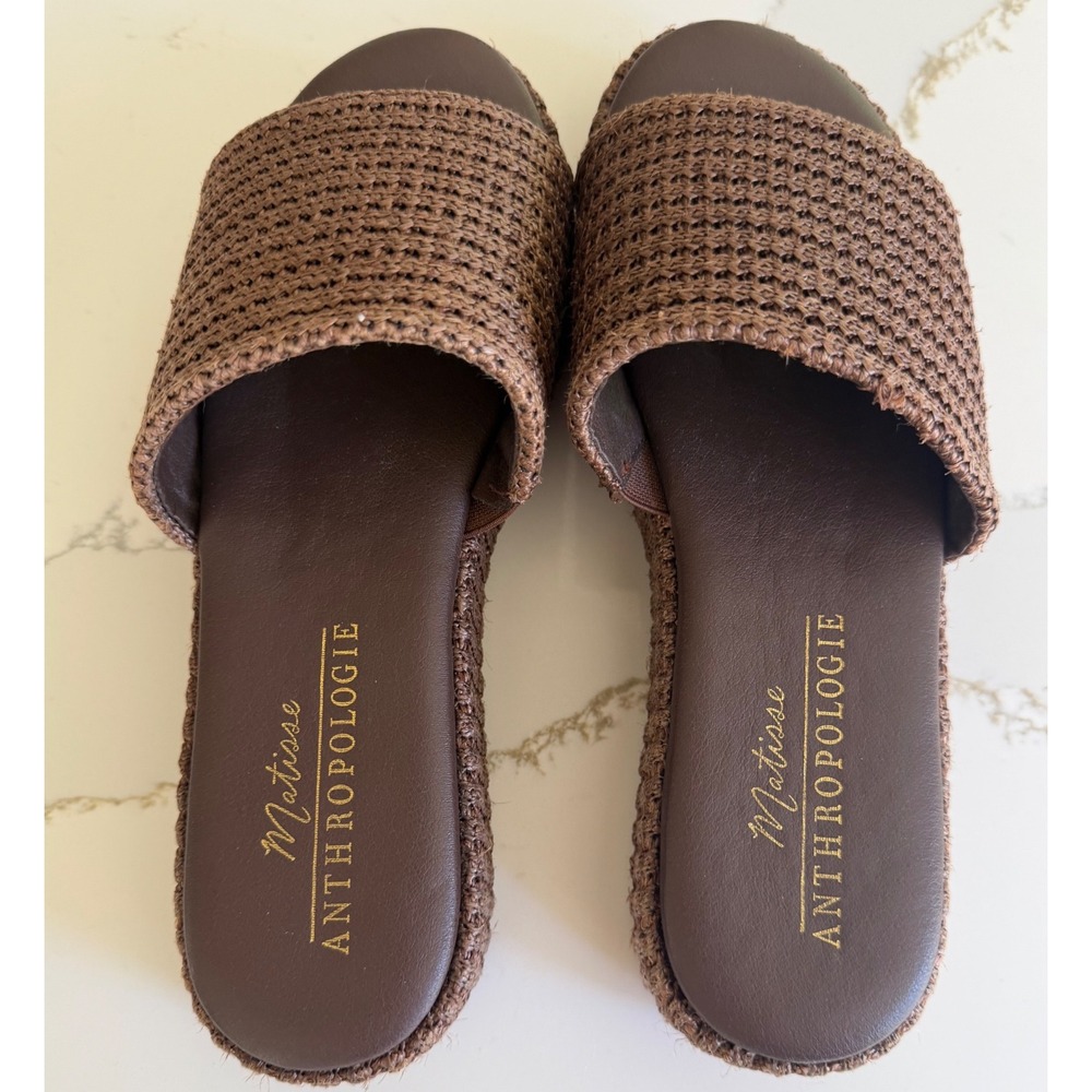 Matisse Anthropologie Brown Woven Raffia Platform Slide Sandals Womens - Picture 7 of 7